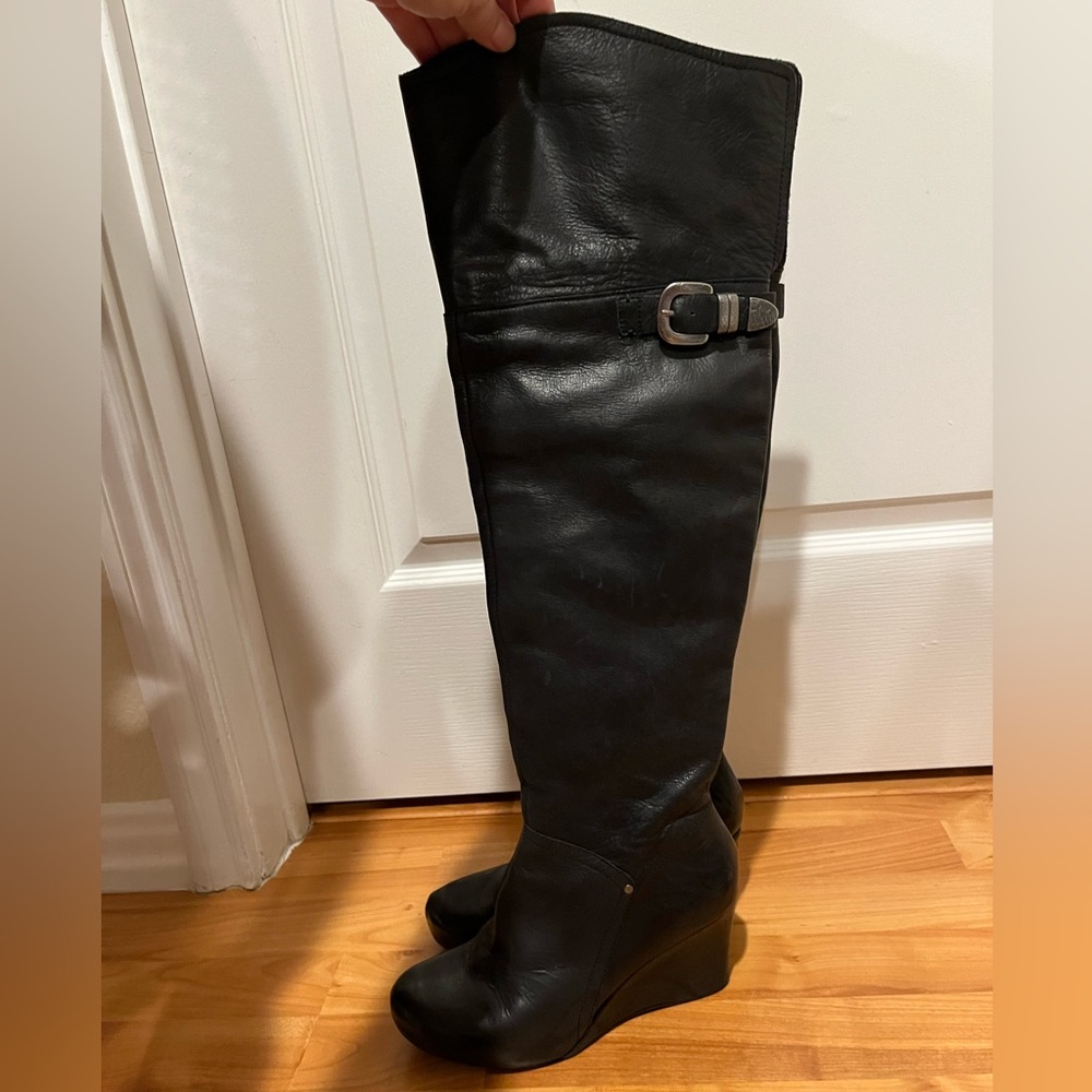 Nicole Wedge Heel Black LEATHER Boots NWOT!